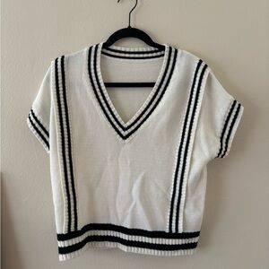 White V-Neck Striped Knit Top